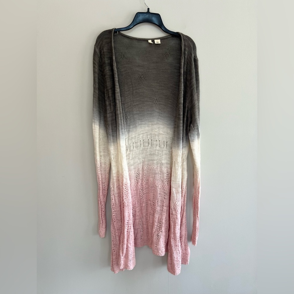 Anthropologie Moth Tonal Tides Ombré Open Knit Cardigan Dress, Pink/Grey, L